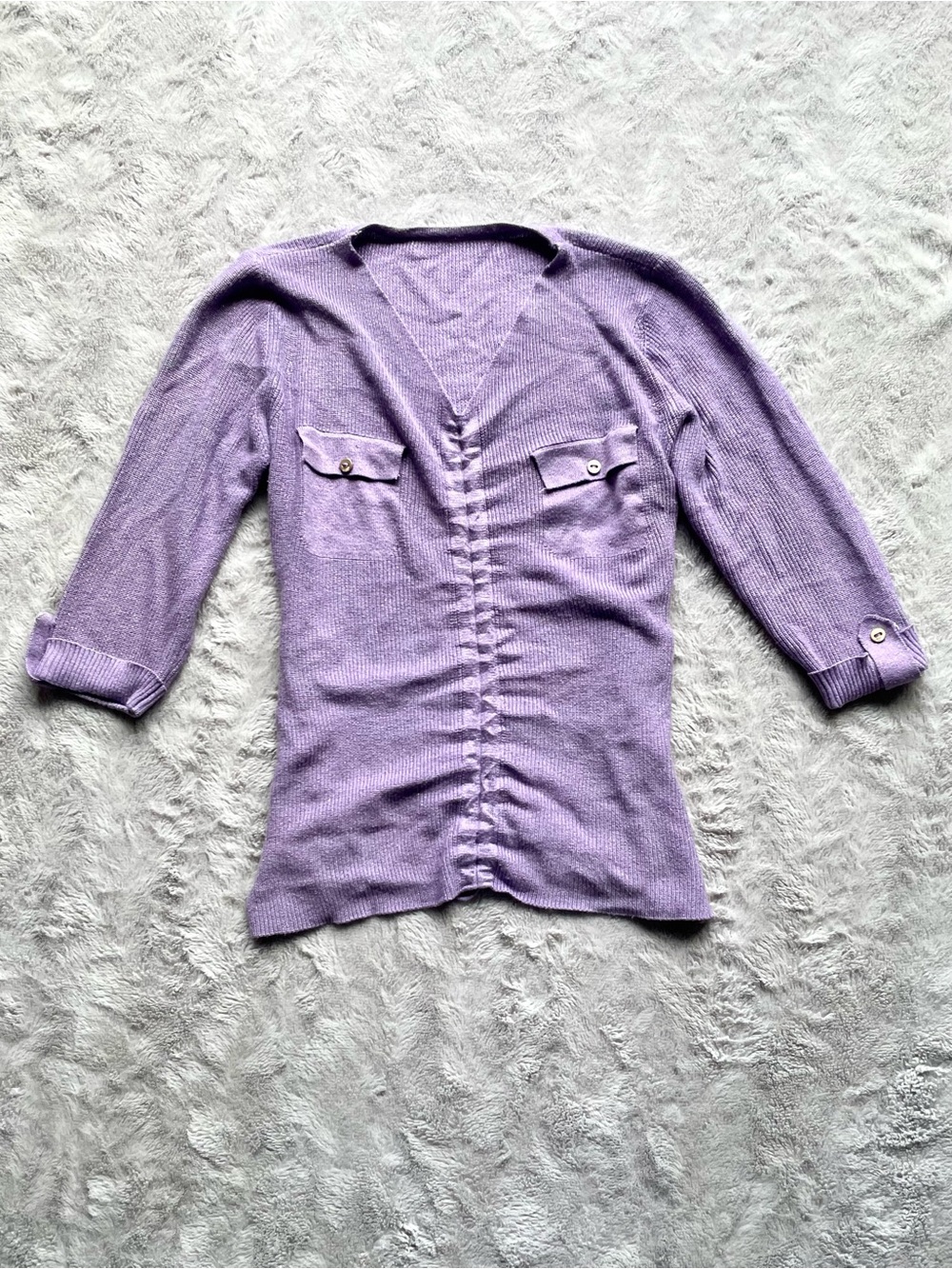Lavender V-Neck Ruched Sweater